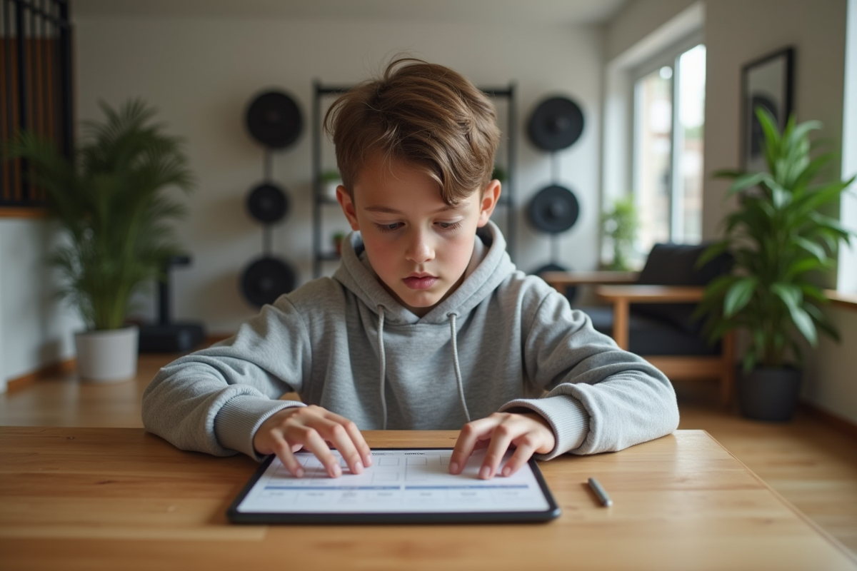 Adolescent organise ses repas sur une tablette dans le salon