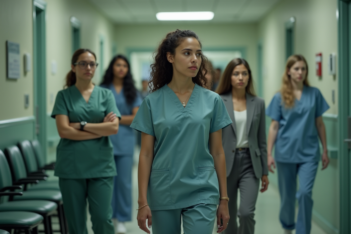 Groupe de personnes attendant dans un couloir d