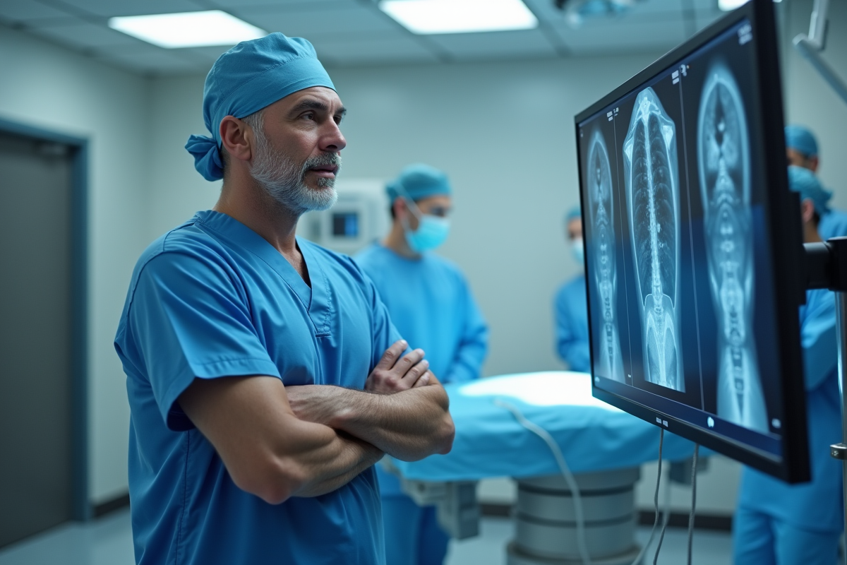 Chirurgien homme en salle d'opération moderne