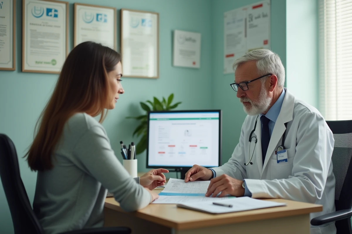 Consultation médicale avec un médecin discutant des résultats d'une prise de sang montrant des transaminases SGPT élevées après une fête