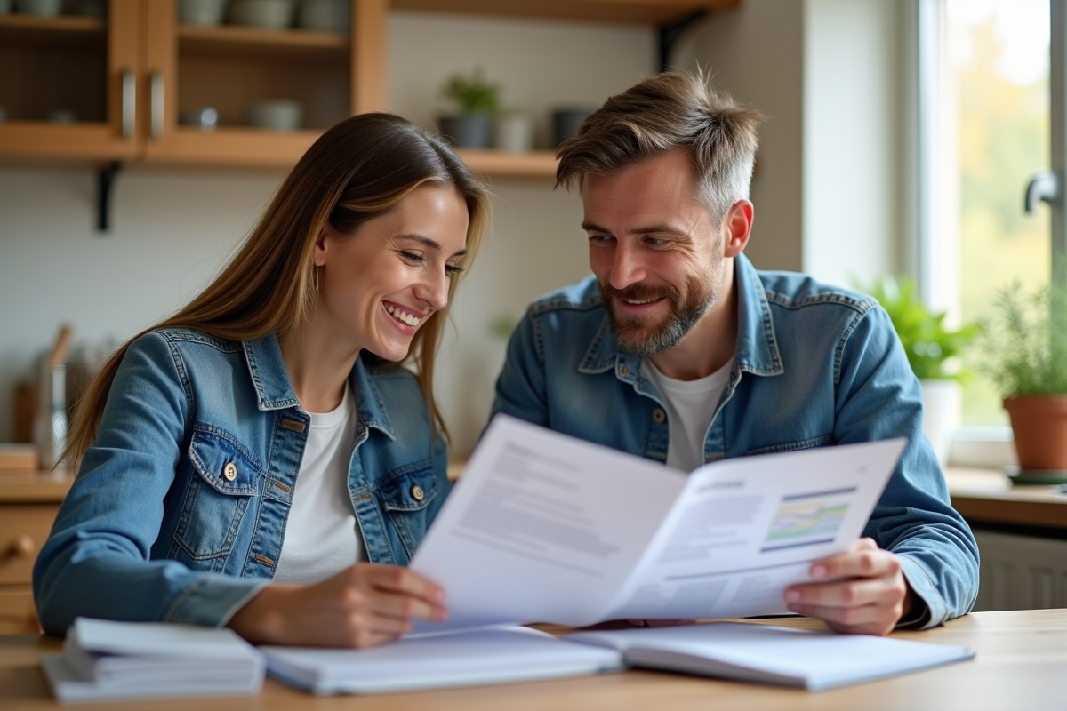 Couple regardant des résultats médicaux à la maison