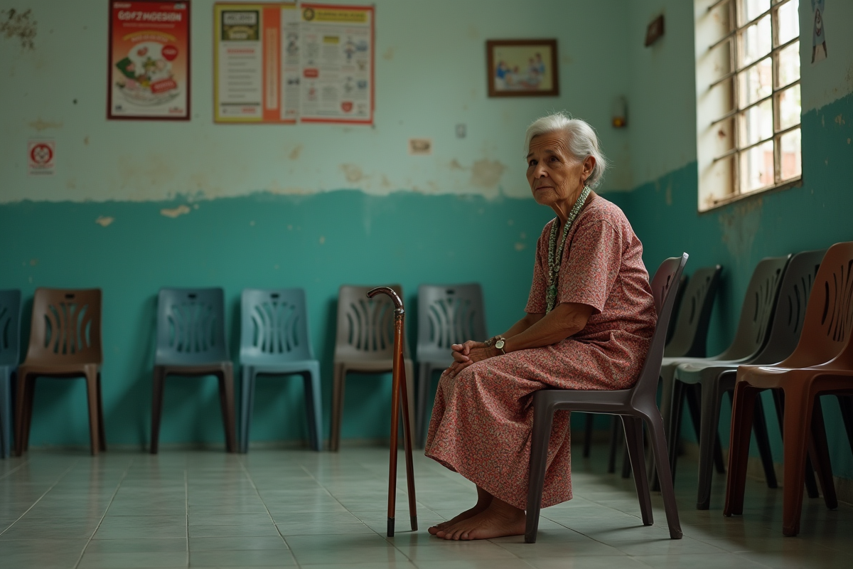 Femme âgée assise dans une salle d