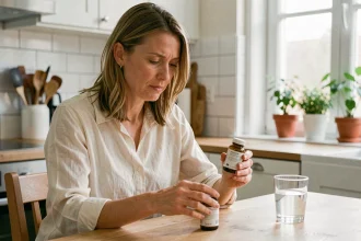 Femme comparant deux compléments alimentaires à base de cranberry et de Florapure pour les infections urinaires