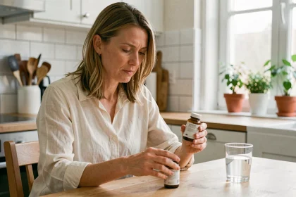 Femme comparant deux compléments alimentaires à base de cranberry et de Florapure pour les infections urinaires