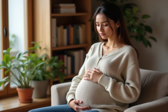 Femme enceinte sereine dans un intérieur chaleureux