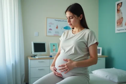 Femme enceinte assise dans une salle de consultation