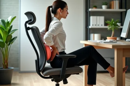 Femme assise en posture d'&eacute;tirement au bureau