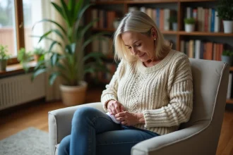 Femme appliquant un cataplasme chaud dans un salon