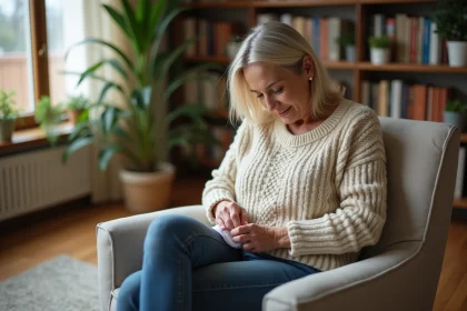 Femme appliquant un cataplasme chaud dans un salon