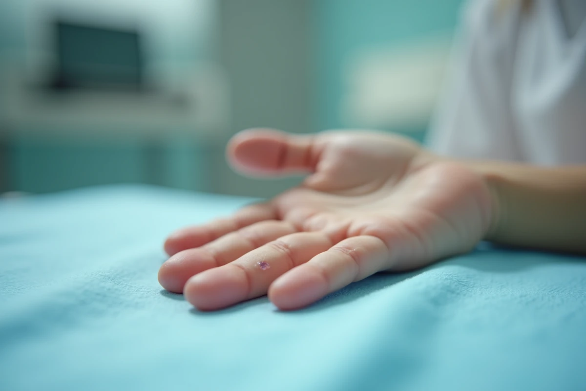 Gros plan sur les ongles d'un enfant présentant des anomalies matricielles visibles lors d'un examen médical
