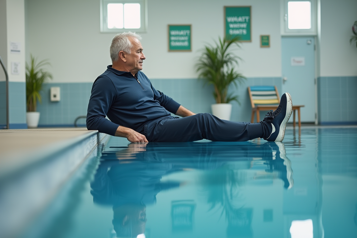Homme senior faisant des étirements près d