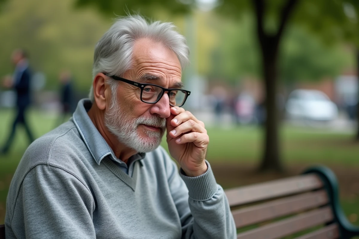 Homme âgé lisant sur un banc de parc