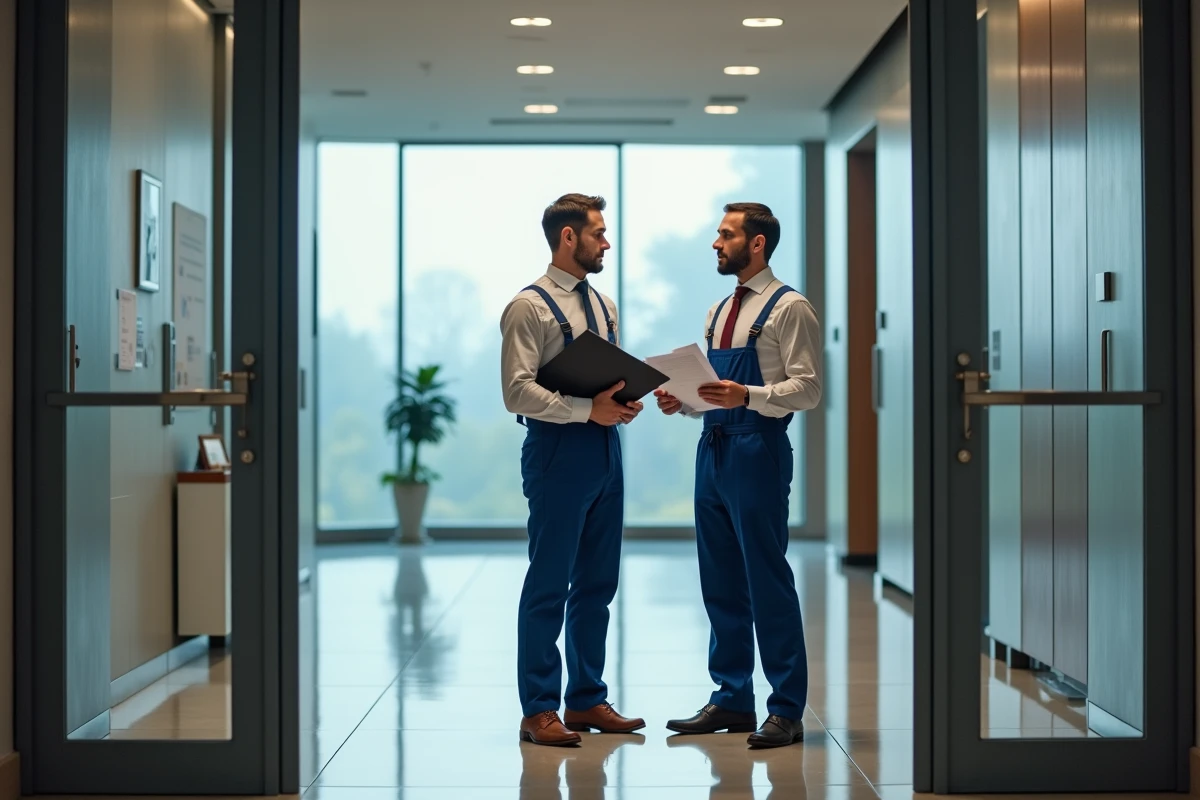 Homme en overalls discutant avec un responsable RH