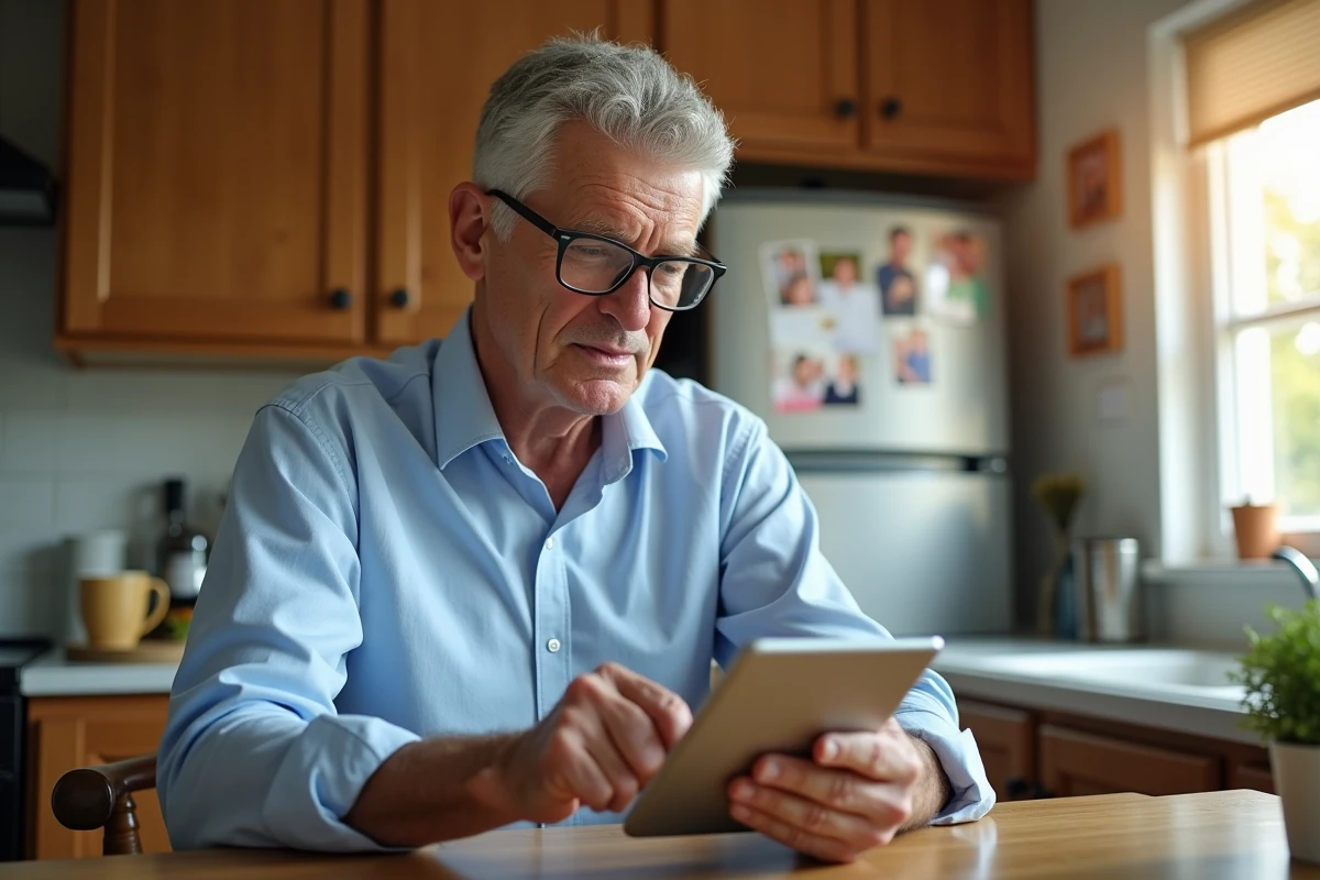 Homme casual utilise tablette pour rechercher medecine locale