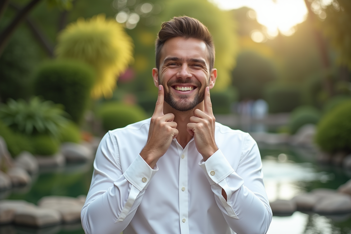 Homme confiant dans un jardin botanique