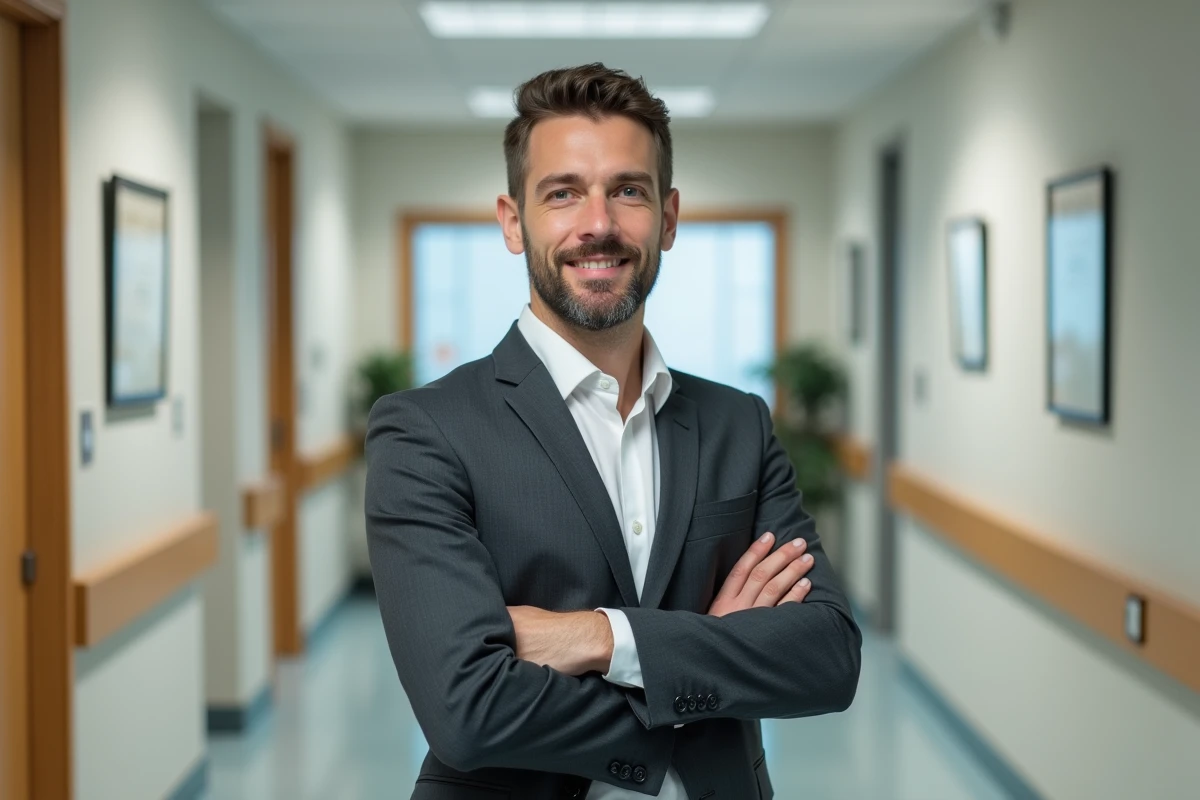 Jeune psychiatre debout dans un couloir d