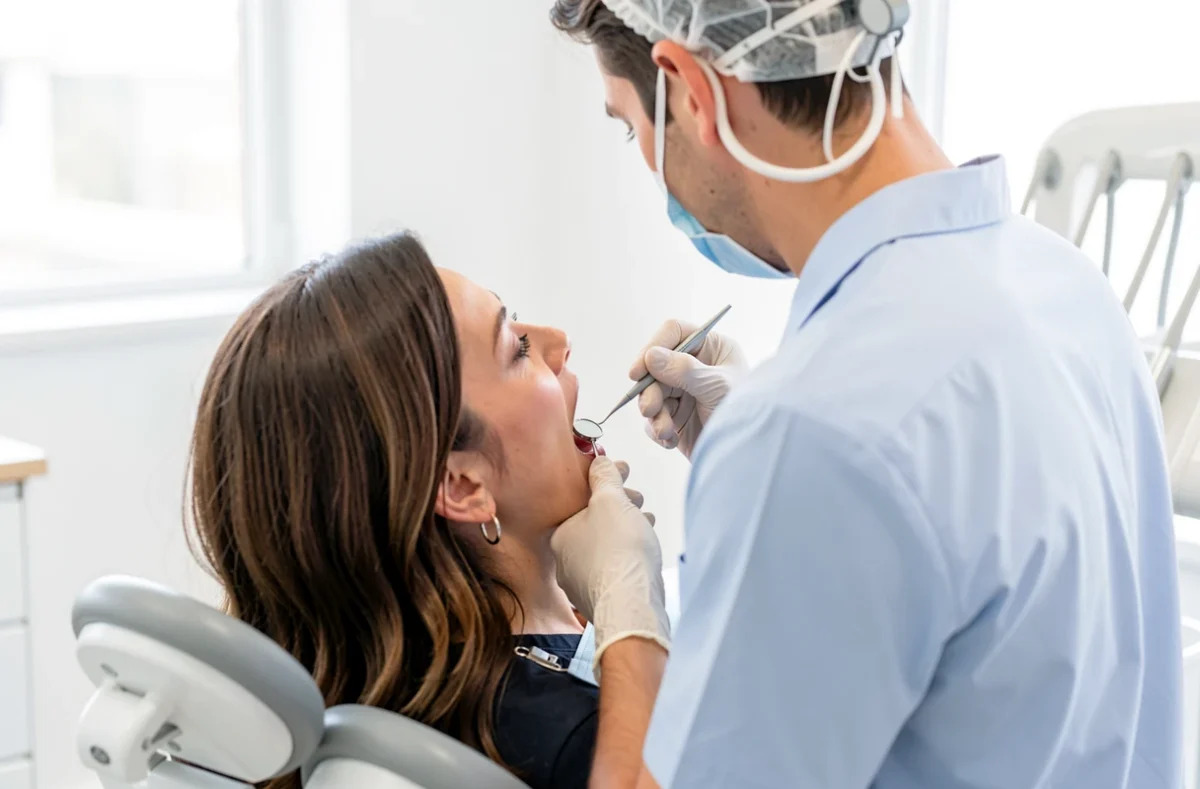 Médecin examinant l'intérieur de la bouche d'un patient