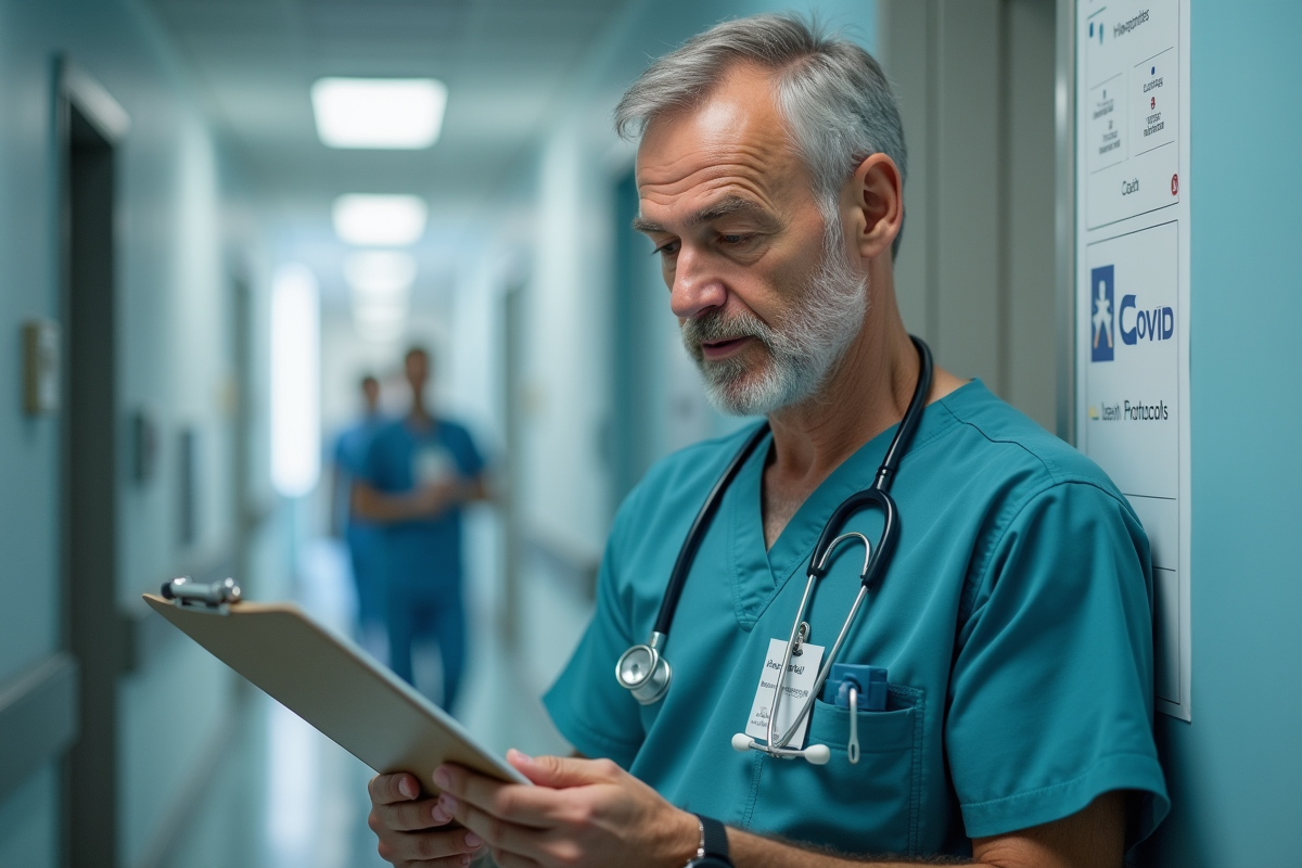 Medecin en hôpital examine dossier patient