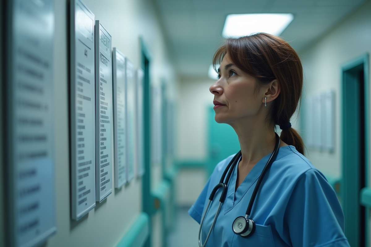 Medecin en blouse dans un couloir d