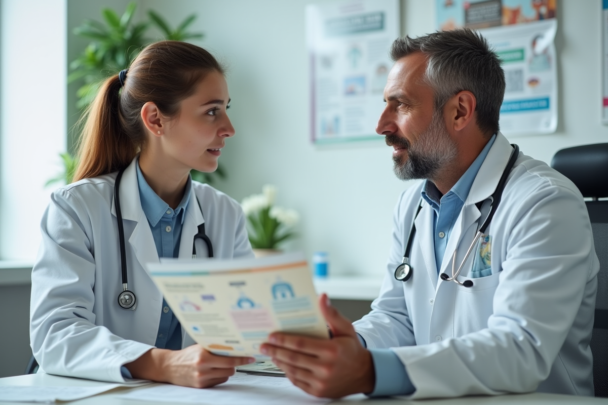 Medecin explique la vaccination à une jeune femme dans une clinique
