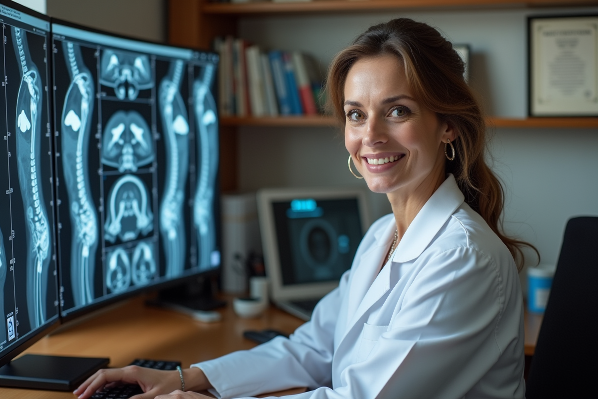 Radiologue femme analysant des scans MRI