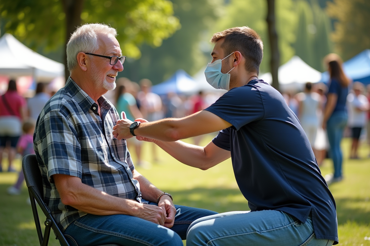 Homme âgé recevant une injection lors d